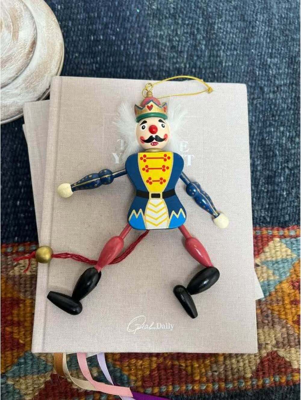 8” Vintage Wooden Nutcracker King Soldier Pull String Christmas Ornament